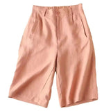 Knielange Damen-Shorts mit Bundfalten aus Leinenmischgewebe – Ziegelrot