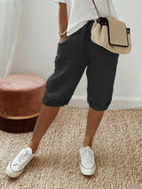 Shorts mit elastischem Bund und seitlichen Taschen für Damen | Ideal für den Sommer und den täglichen Gebrauch – Schwarz
