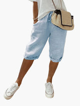 Kurze Damenhose mit Kordel – Stilvolle Bermudashorts für den Sommer, den Alltag und den Urlaub – Blau