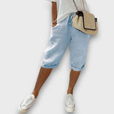 Maren – Luftige Sommer-Bermudas mit Leinenanteil – Blau