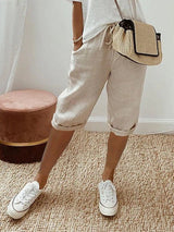 Shorts mit elastischem Bund und seitlichen Taschen für Damen | Ideal für den Sommer und den täglichen Gebrauch – Beige