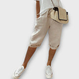 Maren – Luftige Sommer-Bermudas mit Leinenanteil – Beige