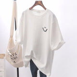Damen T-Shirt Baumwolle Oversized mit Smiley-Print – Lässige Sommermode Streetwear – Weiß
