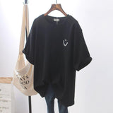 Damen T-Shirt Baumwolle Oversized mit Smiley-Print – Lässige Sommermode Streetwear – Schwarz