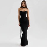 Hanna | Damen Trägerloses Corsagen Maxikleid Raffung – Korsett Maxi Trägerlos 2026 – Schwarz