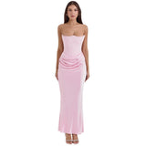 Sabrina | Damen Trägerloses Korsett Maxikleid Satin – Satin Korsett Maxi 2026 – Rosa