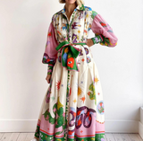 Kristin | Damen Bedrucktes Maxi Hemdkleid – Mehrfarbig