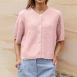 Kurzärmliger Rundhals-Cardigan für Damen | Ideal für alle Jahreszeiten – Rosa