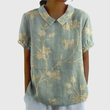 Kurzärmelige Damenbluse mit Blumenmuster und Bubikragen – Salbeigrün 3