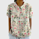 Kurzärmelige Damenbluse mit Blumenmuster und Bubikragen – Weiß 2