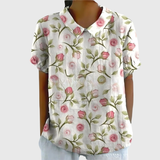 Kurzärmelige Damenbluse mit Blumenmuster und Bubikragen – Weiß 3