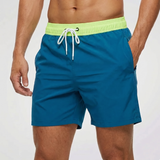 Kurze Herren-Badeshorts mit Kontrastbund – Grün Blau