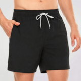 Kurze Herren-Badeshorts mit Kontrastbund – Schwarz