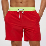 Kurze Herren-Badeshorts mit Kontrastbund – Grün Rot