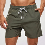Kurze Herren-Badeshorts mit Kontrastbund – Armeegrün