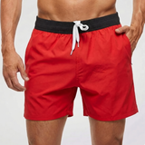 Kurze Herren-Badeshorts mit Kontrastbund – Rot