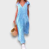 Elisiane – Fließendes Kleid mit V-Ausschnitt – Blau