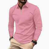 Herren-Polo mit langen Ärmeln im klassischen Stil mit Brusttasche, ideal für Arbeit und Freizeit – Rosa