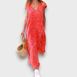 Elisiane – Fließendes Kleid mit V-Ausschnitt – Rot