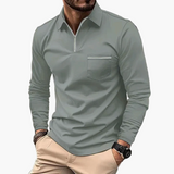 Herren-Polo mit langen Ärmeln im klassischen Stil mit Brusttasche, ideal für Arbeit und Freizeit – Grau