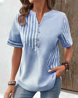 Caroline | Gestreift U-Boot-Ausschnitt Bluse – Blau