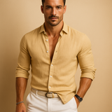 Langärmliges Button-Down-Hemd für Herren mit Kragen und Krempelärmeln – Khaki