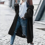 Lange Strickjacke mit Knopfverschluss und aufgesetzten Taschen – Schwarz