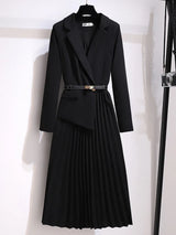 Larissa | Damen Plissee Midikleid mit Gürtel – Schwarz
