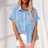 Leinenbluse für Frauen | Kurzarm – Hellblau