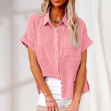 Leinenbluse für Frauen | Kurzarm – Rosa