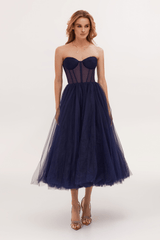 Schwarzes Bustierkleid | Tüll | Dramatisch und Elegant – Marineblau
