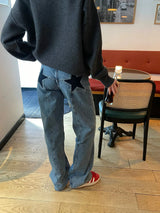 Baggy Jeans mit Sternchen | Hohe Taille | Streetwear und Original – Dunkelblau
