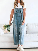 Weite Latzhose aus Jeans | Used-Effekt | Lässiger Vintage-Stil – Hellblau