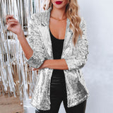 Damen-Blazer mit Glanzbesatz | klare Abendstruktur – Silber