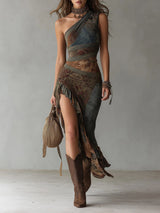 Leandra | Damen Asymmetrisches One-Shoulder Maxikleid – Grau