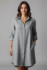 Leandra | Damen Hemdblusenkleid mit Langarm – Grau