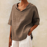 Lena | V-Ausschnitt Leinenbluse – Khaki