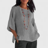 Leonie | Damen 3/4 Arm Bluse mit rundem Ausschnitt – Grau