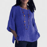 Leonie | Damen 3/4 Arm Bluse mit rundem Ausschnitt – Blau