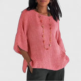 Leonie | Damen 3/4 Arm Bluse mit rundem Ausschnitt – Rosa