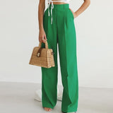 Leonie | Damen Weite Hose Hohe Taille – Grün