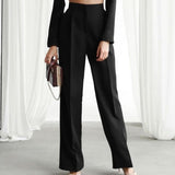 Leonie | Damen Weite Hose Hohe Taille – Schwarz