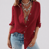 Leonora | Damen Hemdbluse Langarm Button-Down – Rot