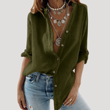 Leonora | Damen Hemdbluse Langarm Button-Down – Armeegrün