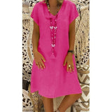 Leonora | Damen V-Ausschnitt Kurzarm Mini Kleid – Rosa
