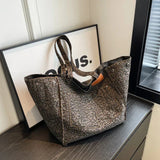 Oversized Canvas Strandtas – Damen Shopper mit Leopardenmuster – Schwarz