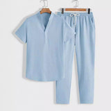 Modernes Herren Lounge-Set | Polo mit Stehkragen & Hose – Light Blue