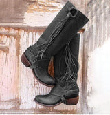 Emily - Damen Western Stiefel mit Fransen und Blockabsatz – Schwarz