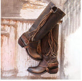 Emily - Damen Western Stiefel mit Fransen und Blockabsatz – Braun