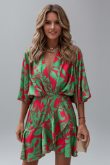 Linnea | Damen Wickel Mini Kleid mit Taillengürtel – Grün